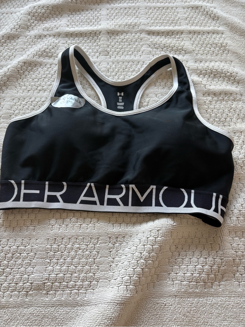 Under Armour Black Sports Bra with White Trim and Logo Band
